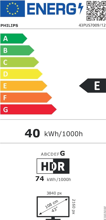Etichetta energetica Philips 43PUS7009/12 (43", PUS7009, LED, 4K, 2024)