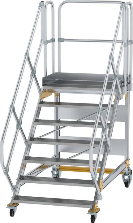 Produktbild Munk Plattformtreppe 45° fahrbar Stufenbreite 1000mm 7 Stufen Aluminium geriffelt (Plattformleiter, 46 cm)