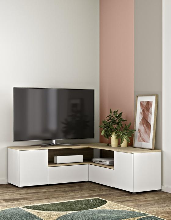 Immagine prodotto Temahome Porta TV angolare bianco e rovere (40 x 46 cm)