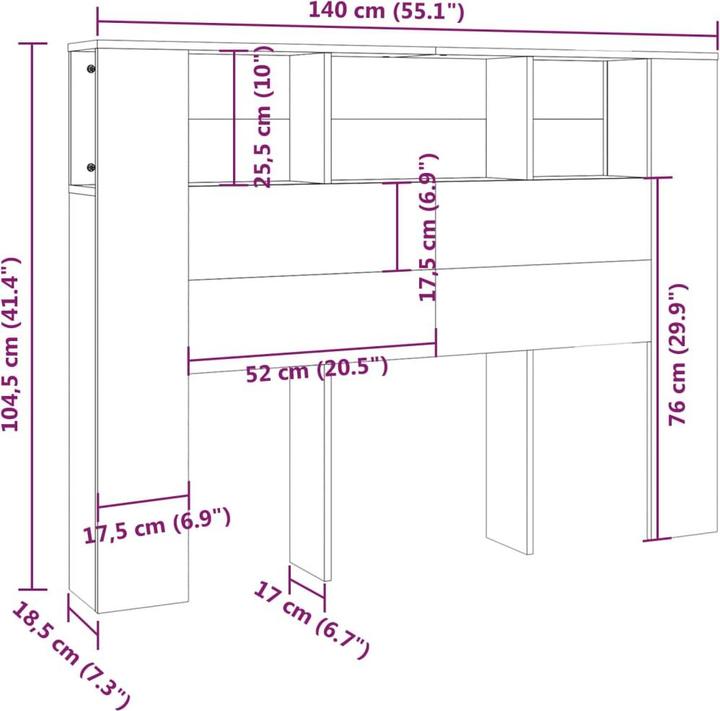 Produktbild vidaXL Kopfteil mit Stauraum Kopfteil-Regal Altholz-Optik 140x18,5x102,5cm