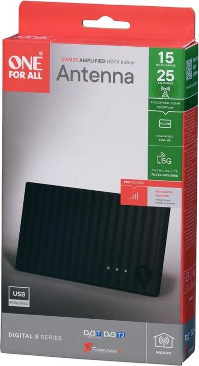 Immagine prodotto One for All SV9429-5G Antenna USB DVB-T2 con indicatore del livello del segnale (Antenna piatta, DVB-T / -T2)