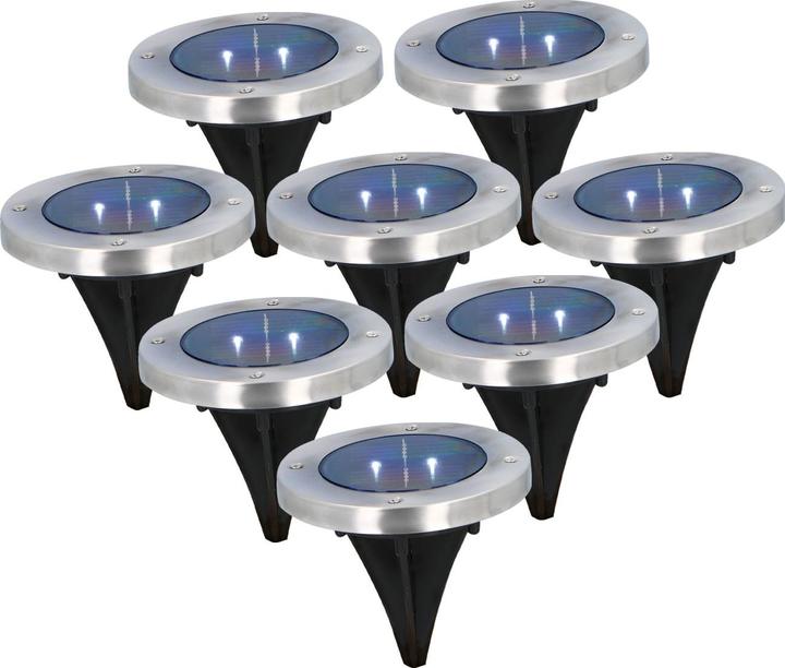 Image du produit Grundig Lot de 8 lampes solaires au sol en acier inoxydable, avec pique pour la terre, Ã˜ 12 x 12 cm