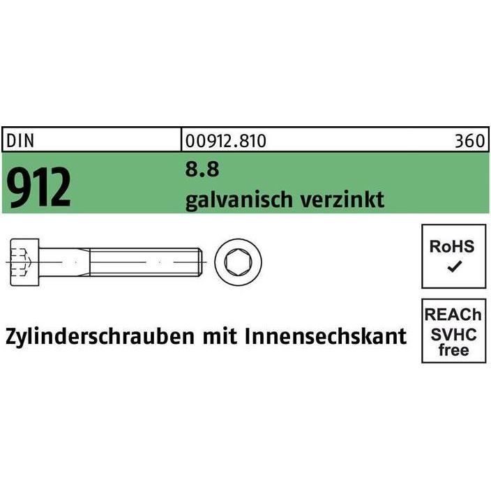 Schrauben, Zylinderschraube DIN 912 m.Innensechskant M 24 x 60 8.8 galvanisch verzinkt (25 Schrauben pro Stück)