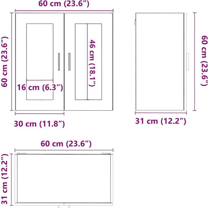 Produktbild VidaXL Küchen-Hängeschrank mit Glastür Porto Schwarz Wandschrank Küche (60 x 31 x 60 cm)