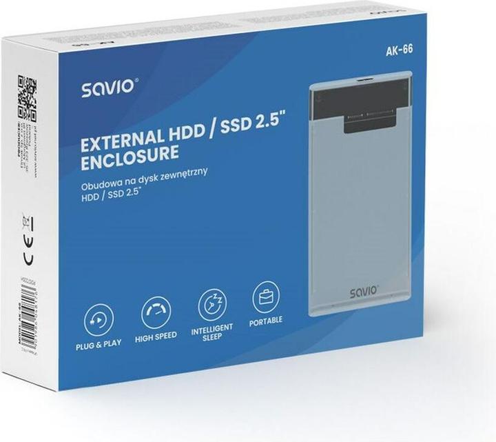 Actual product image Savio 2.5 external HDD/SSD enclosure USB 3.0 transparent AK-66 (2.5")
