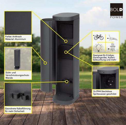 Produktbild Diebold VOLO Steckdosenturm mit Blende,IP44,Aluminium