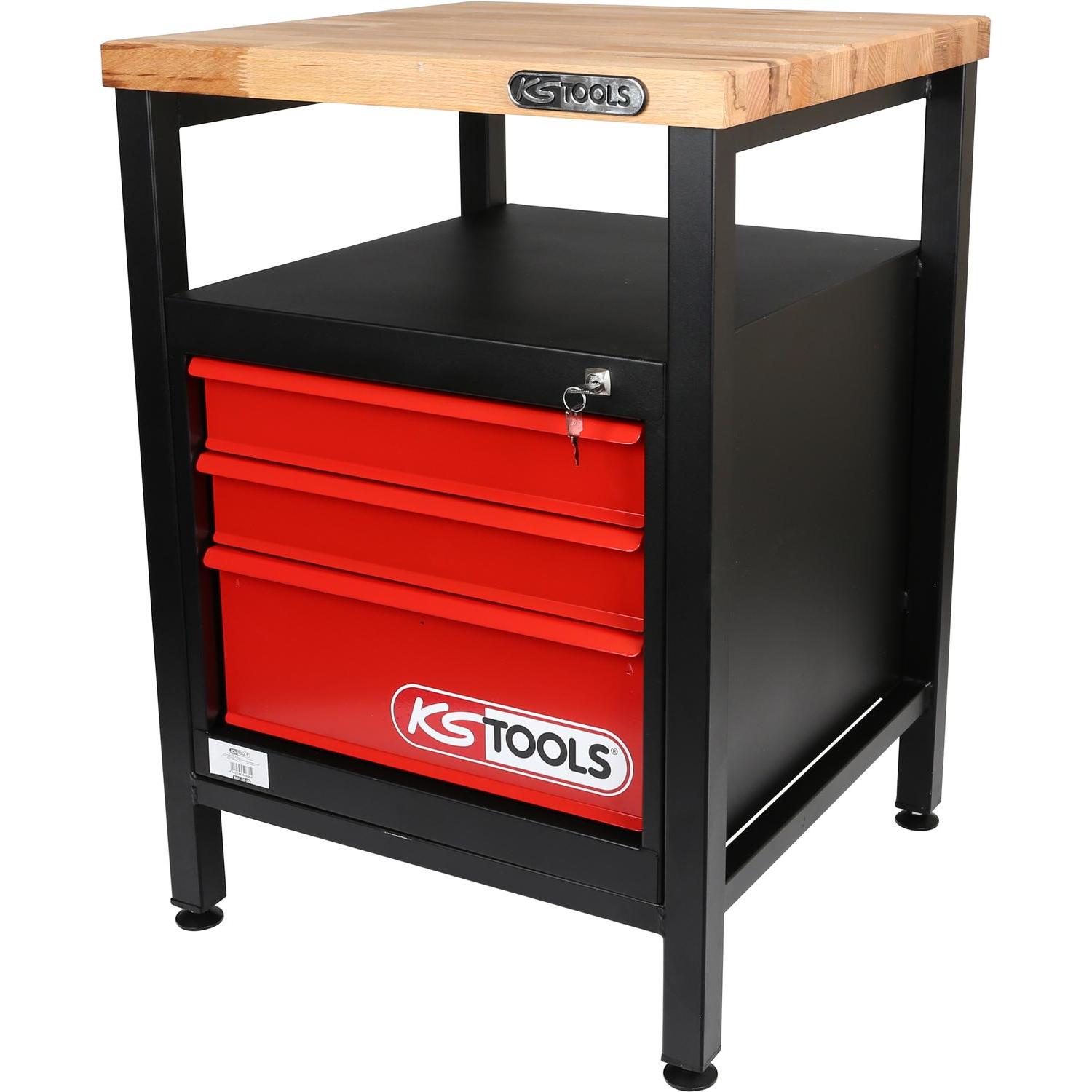 KS Tools, Werkbank + Arbeitsbock, Werkbank mit 3 Schubladen, H840xB600xT600mm (60 cm, 60 cm)