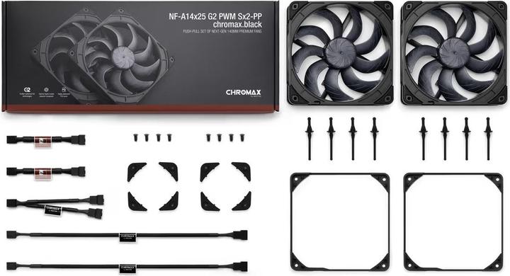 Productafbeelding Noctua NF-A14x25 G2 PWM Sx2-PP chromax.black Gehuselfter 140 mm (2 Stck) (140 mm, 2 x)