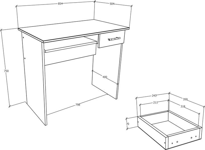 Produktbild VCM Holz Schreibtisch Computertisch Tastaturauszug Schublade Bürotisch Arusa L (85 x 50 cm)