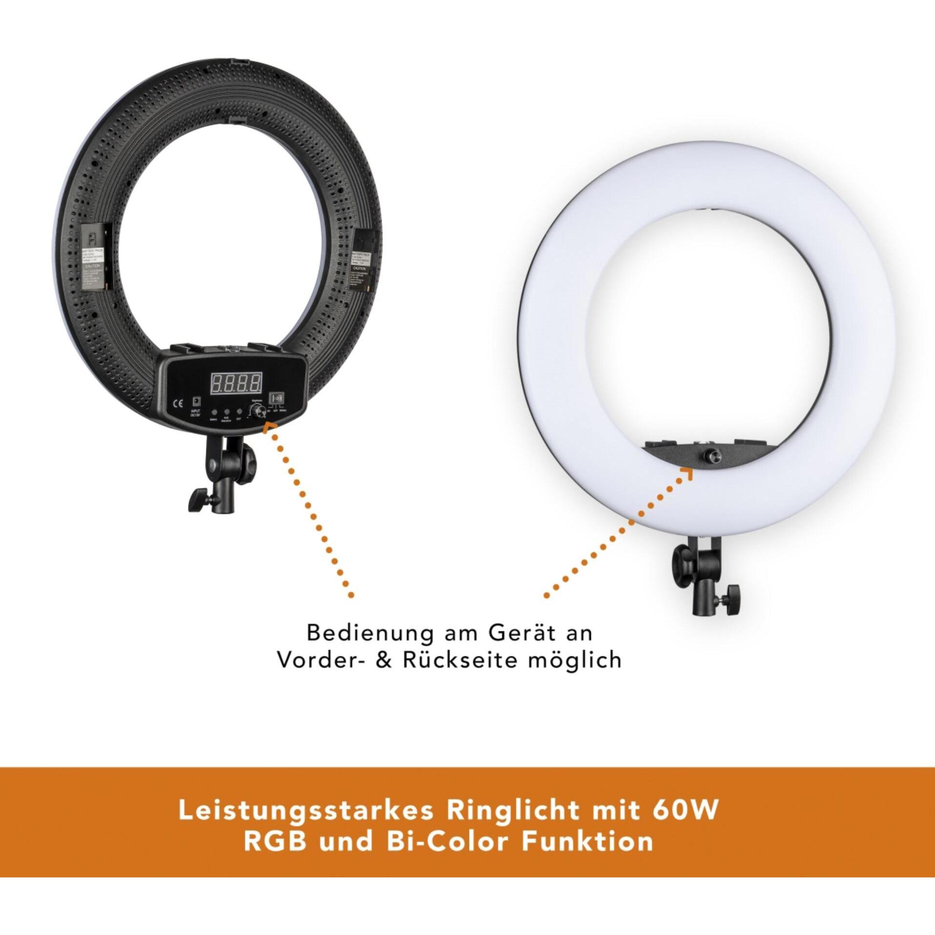 Walimex pro LED Rainbow 60W RGBW Ringleuchte Set 1 (Ringleuchte), Dauerlicht, Schwarz