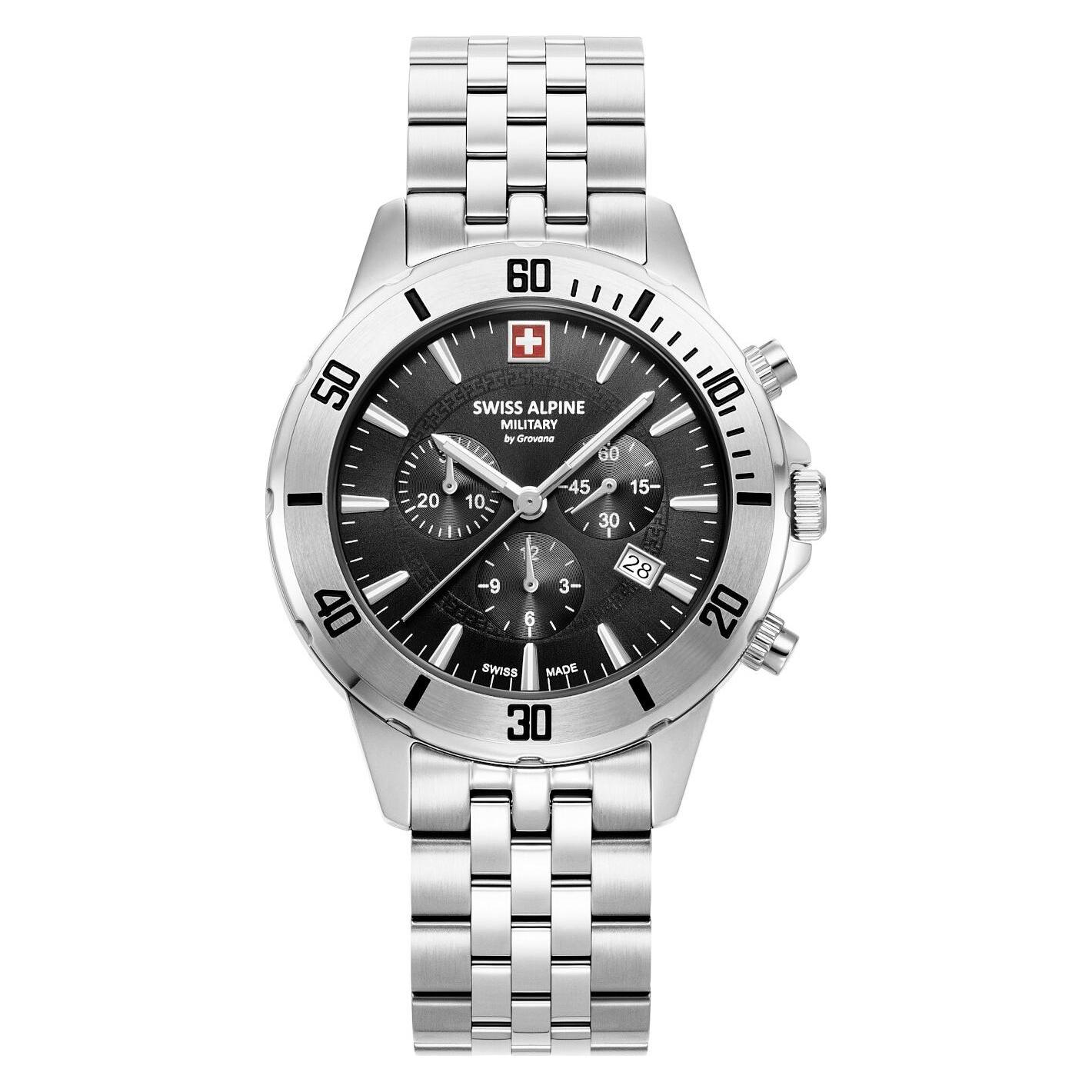 Swiss Alpine Military, Armbanduhr, 7024.9137 Herrenuhr Cruiser Chronograph 44mm 10ATM, Schwarz, Silber, (Analoguhr, Chronograph, 44 mm)