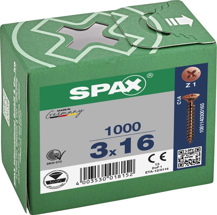 Produktbild Spax Senkkopf Bremsrippen Kreuzschlitz Z1 Vollgewinde Brueniert (1000 Schrauben pro Stück)