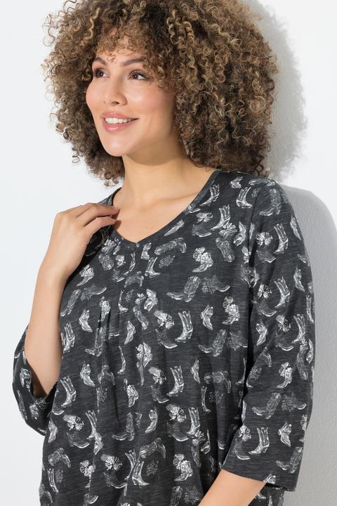 Produktbild Ulla Popken Shirt, Blüten, Zierfalten, A-Linie, V-Ausschnitt, 3/4-Arm (50, 52)
