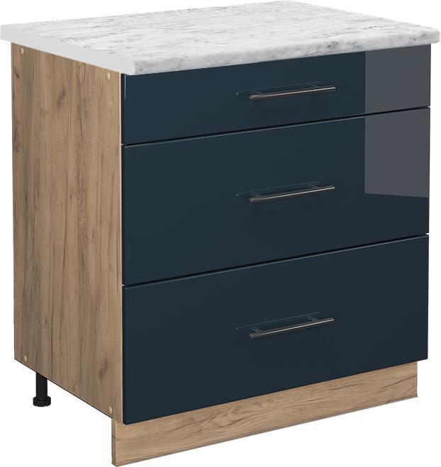 Dunkelblau hochglanz, Goldkraft Eiche, Marble-Weiss