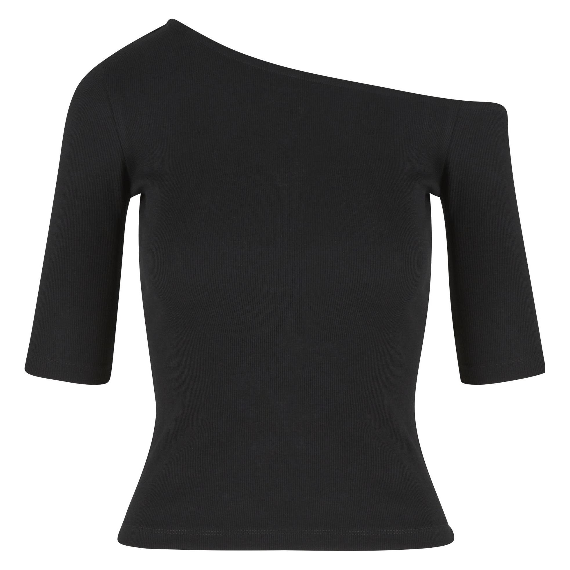 Urban Classics, Damen, Shirts, Ladies Organic Asymmetric Rib Tee - 173153, Schwarz, (S)