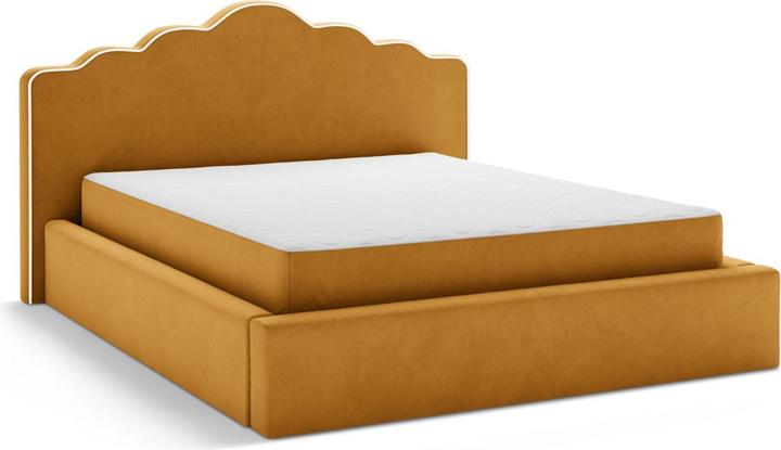 Actual product image Micadoni Velvet Storage Bed With Headboard, "Dream", Ivory and Mustard, 222x220x122 Made in Europe (180 x 200 cm)