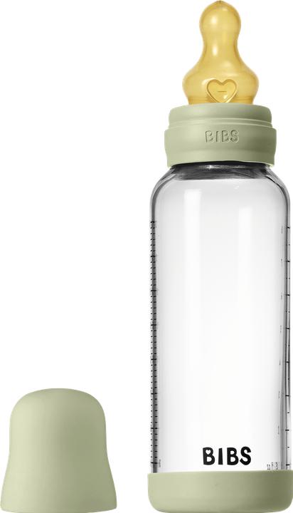 Productafbeelding Bibs - Glass Baby Bottle Round Latex Medium Flow - Sage - 240 ml (240 ml)