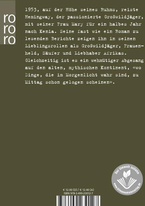 Produktbild Die Wahrheit im Morgenlicht (Deutsch, Ernest Hemingway, 2001)