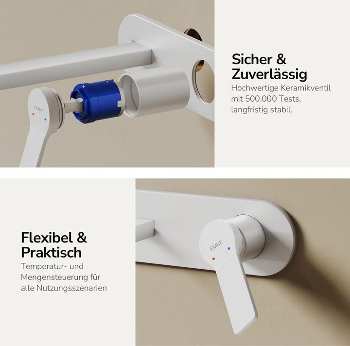 Produktbild Emke Badarmatur, Messing weiss, Mischbatterie Waschbecken, Küchenarmatur mit Perlator, Keramikkartusche