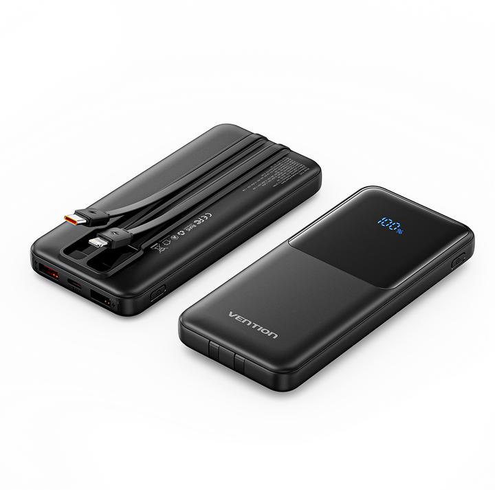 Produktbild Vention 10000mAh Power Bank (Micro-USB + USB-C + USB-A + USB-A) with Built-in USB-C and Lightning Cables 22. (10000 mAh, 22.50 W, 22.50 Wh)