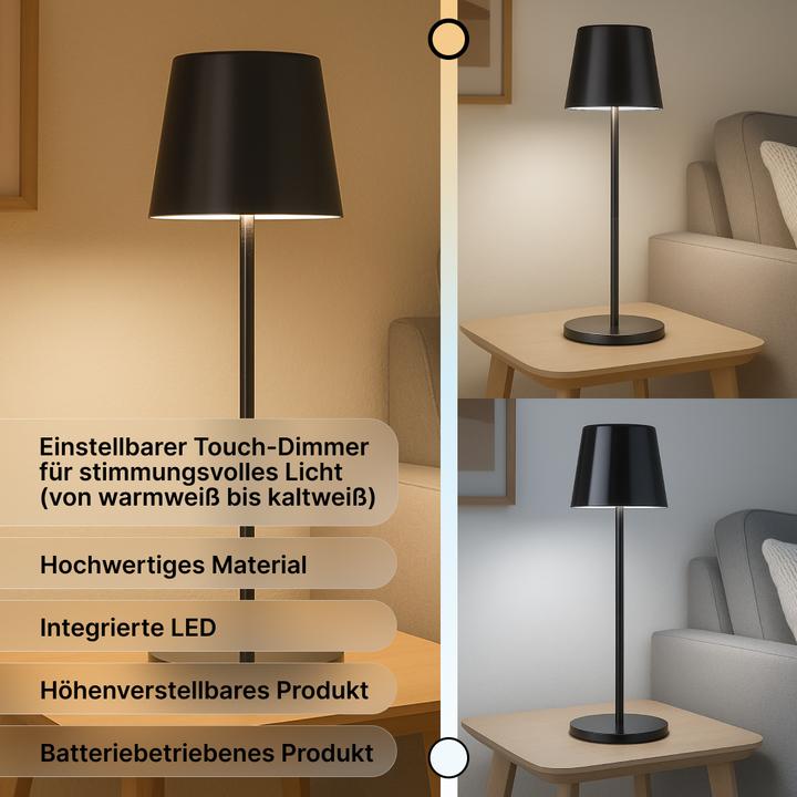 Produktbild Brilliant Akku Tischlampe, 37cm, 300 lm, 3000-6500 K, dimmbar, schwarz verchromt (300 lm)