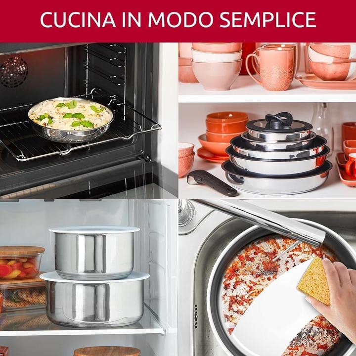 Immagine prodotto Lagostina Set pentole 20 pezzi, compatibile induzione, forno, accessori e coperchi rimovibili (Padella per friggere, Pentola, Acciaio inossidabile)