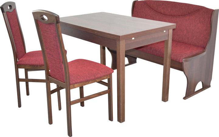 Bezug Bordeaux, Gestell Nussbaum, Tischplatte Nussbaum