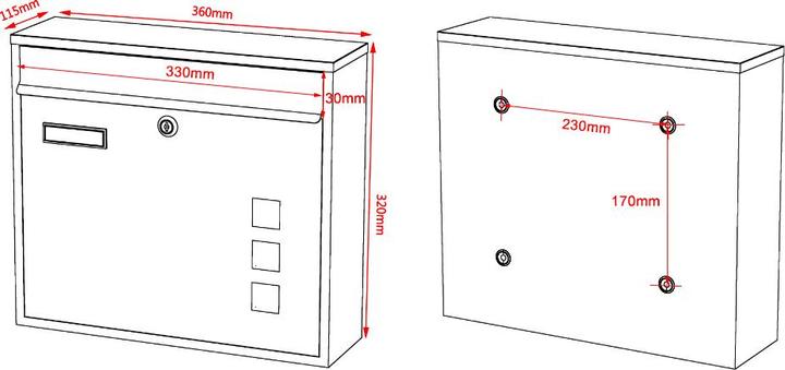 Produktbild Wiltec Briefkasten V12 360x115x320mm Schloss Namensschild Postkasten