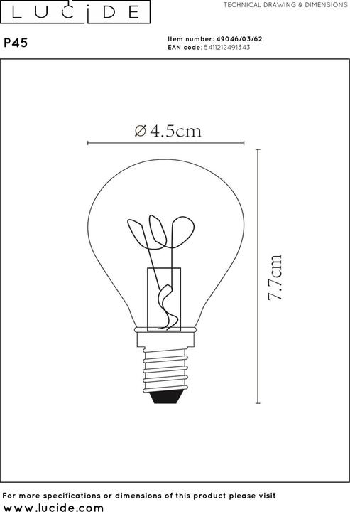 Produktbild Lucide LED Filament (E14, 3 W, 165 lm, 1 x, G)