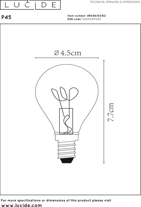Produktbild Lucide LED Filament (E14, 3 W, 165 lm, 1 x, G)