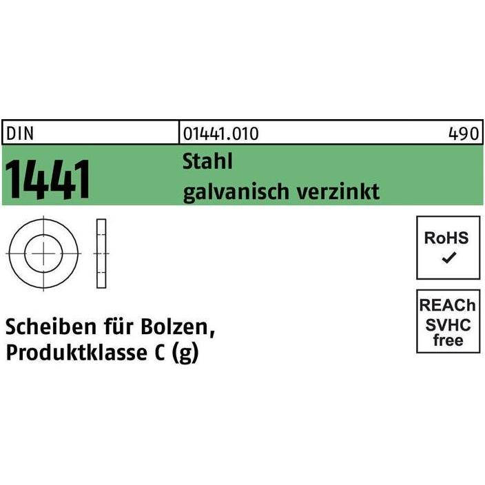 Zubehör Befestigungstechnik, Scheibe DIN 1441 f.Bolzen 51 x 68x 8 Stahl galvanisch verzinkt