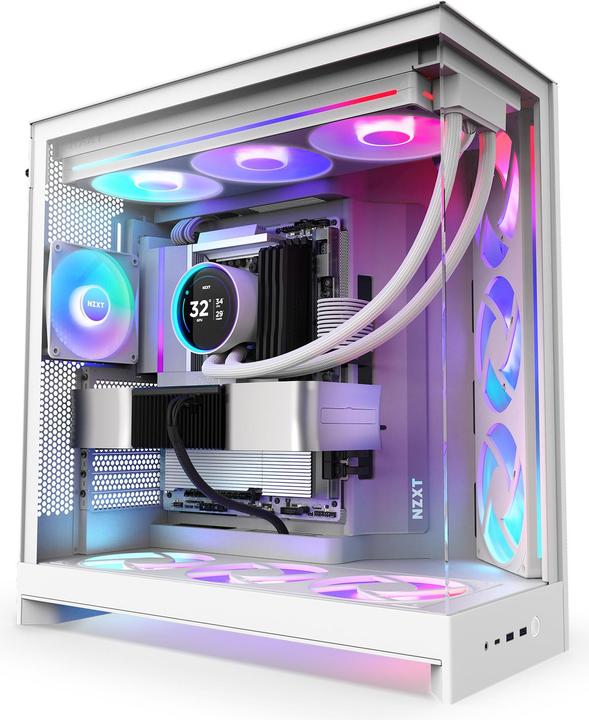 Produktbild NZXT H9 Flow RGB (2025) All White Midi Tower ATX Gaming Gehäuse weiss mit Glasfenster (ATX, Mini-ITX, mATX)