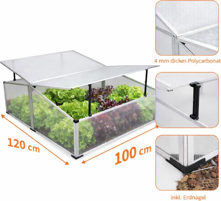 Produktbild Mojawo Frühbeet mit Doppeldach Gewächshaus Treibhaus Alu 120x100x40/30cm