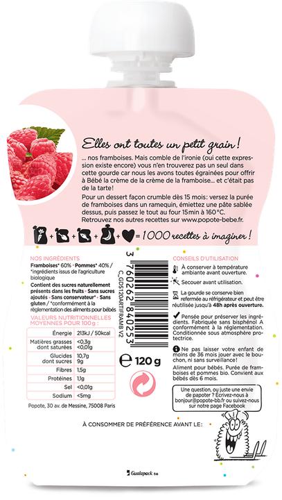 Actual product image Popote Squeeze Raspberry BIO (120 g)