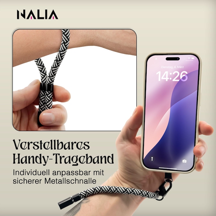 Produktbild Nalia Wristy Lanyard Handykette – Universal Trageband für Smartphones – Verstellbar, Soft & Elastisch