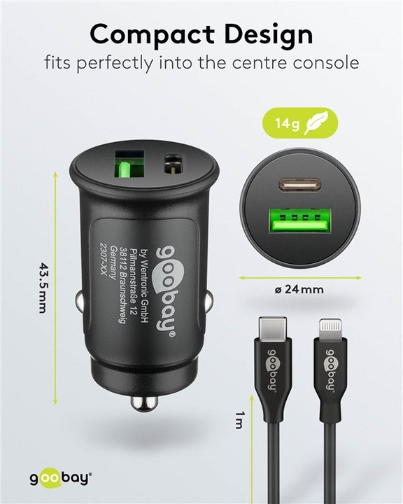 Produktbild Goobay Dual-USB Auto-Schnellladeset USB-C 27 W