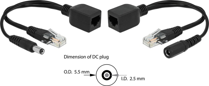 Immagine prodotto Delock Convertitore PoE 9-57V set passivo, 100Mbps, DC 5.5 x 2.5mm (802.3af (PoE), 45.60 W)