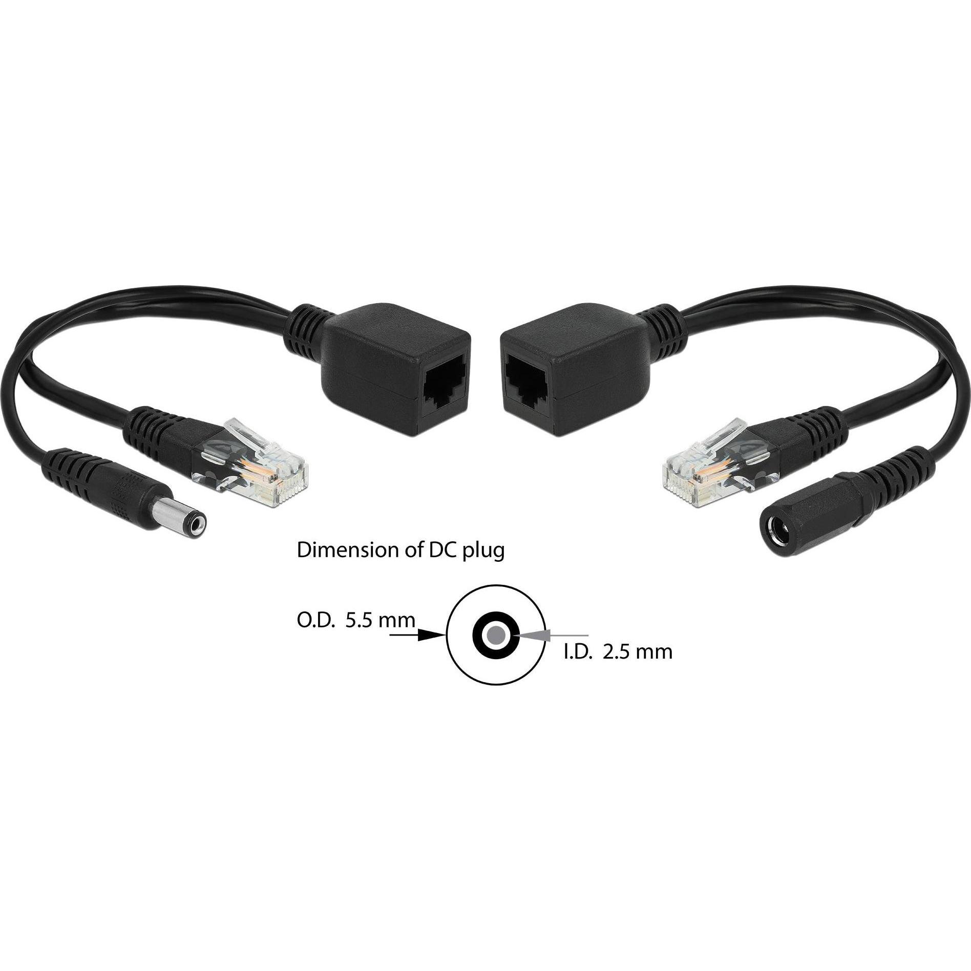 Thumbnail - Delock PoE Converter 9-57V passiv Set, 100Mbps, DC 5,5 x 2,5mm (802.3af (PoE), 45.60 W), PoE Injector