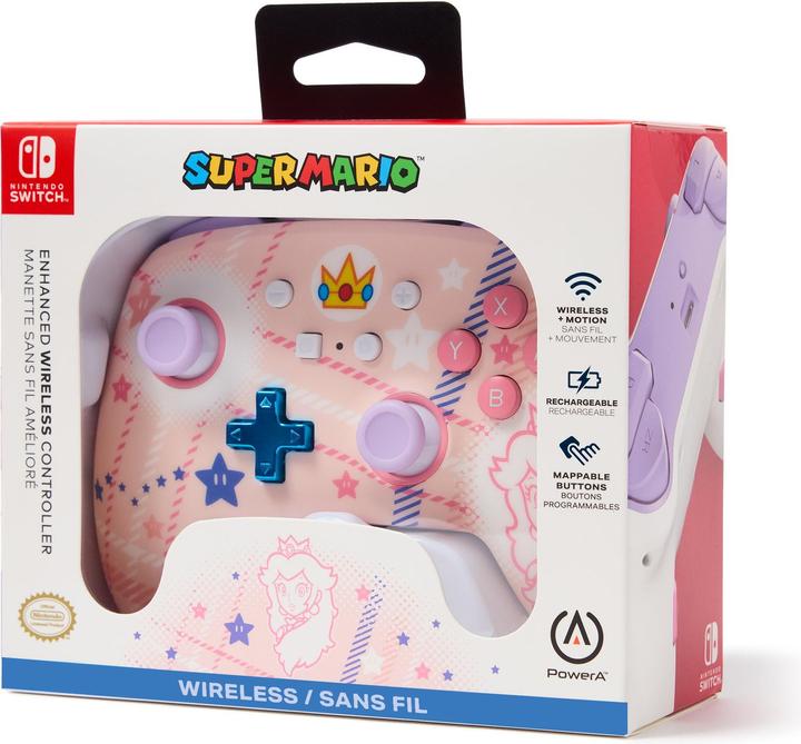 Actual product image PowerA Enhanced Wireless Controller Princess Peach Plaid (Switch, Switch Lite, Switch OLED)