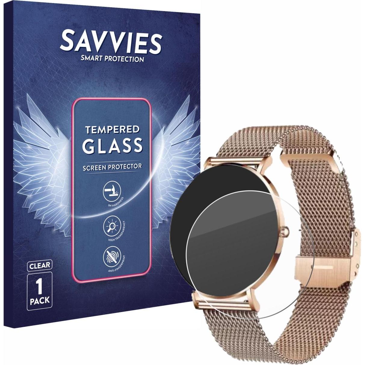 Savvies Panzerglas Schutzglas Displayschutz, Smartwatch Schutzfolie, Transparent