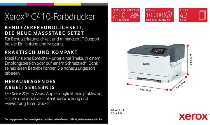 Actual product image Xerox C410 A4 40ppm Duplex Printer PS3 P (Laser, Colour)