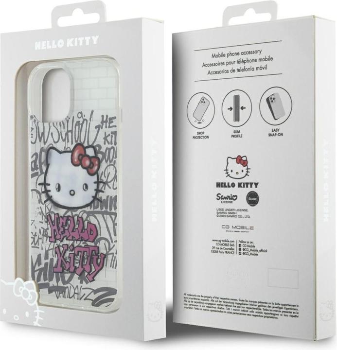 Actual product image Hello Kitty HKHCP15SHDGPHT iPhone 15 6.1" biały/white hardcase IML Kitty On Bricks Graffiti (Apple iPhone 15)