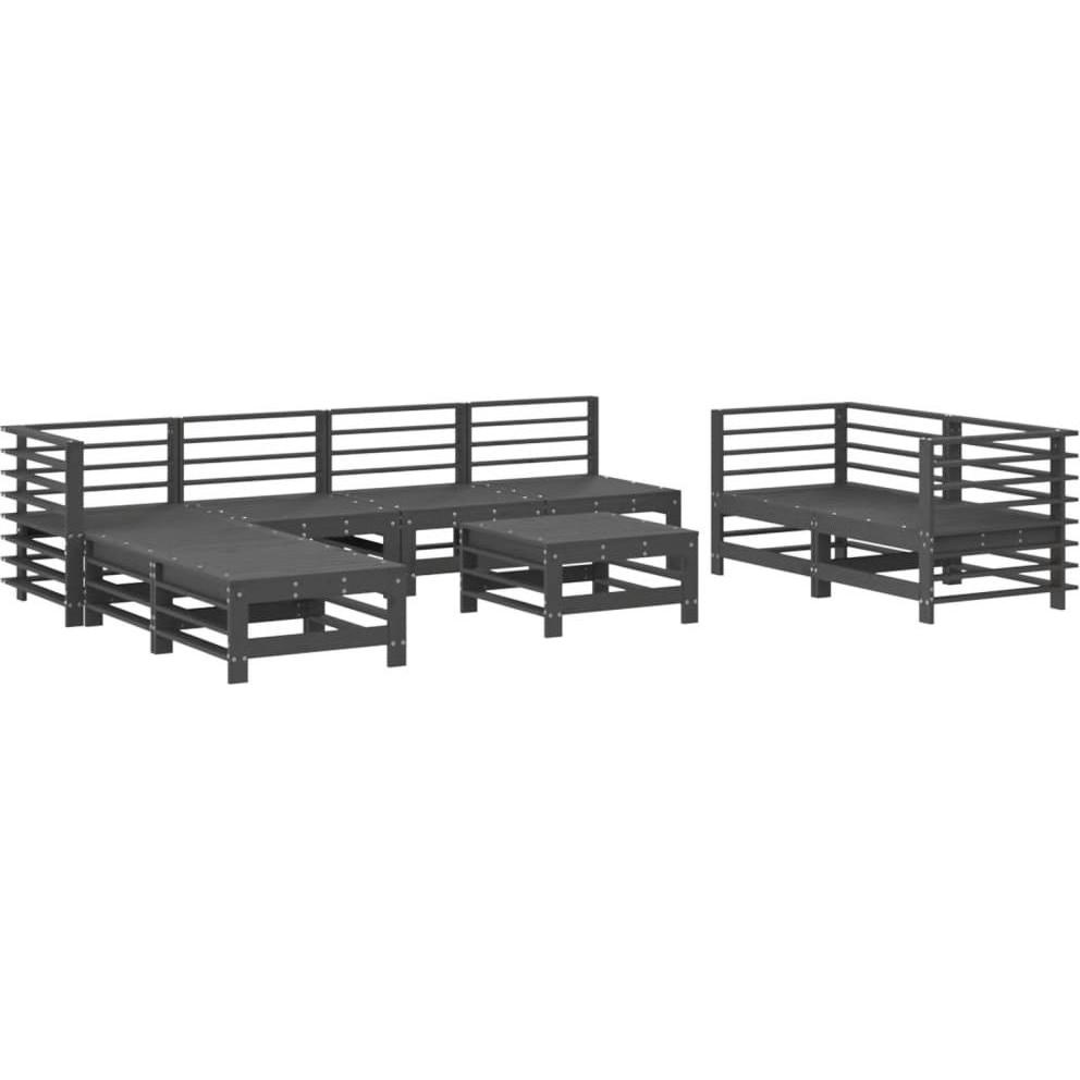 VidaXL, Gartenlounge, 9-tlg. Garten-Lounge-Set Grau Massivholz Kiefer,Farbe