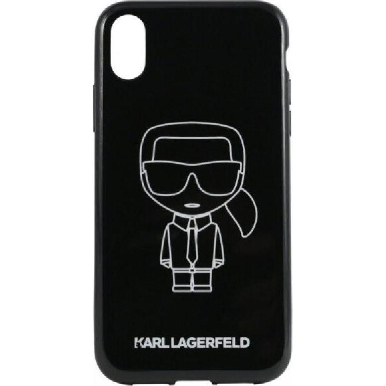 Karl Lagerfeld iPhone XR PC/TPU Glitter Ikonik White Outline (Apple iPhone XR), Cover smartphone, Nero