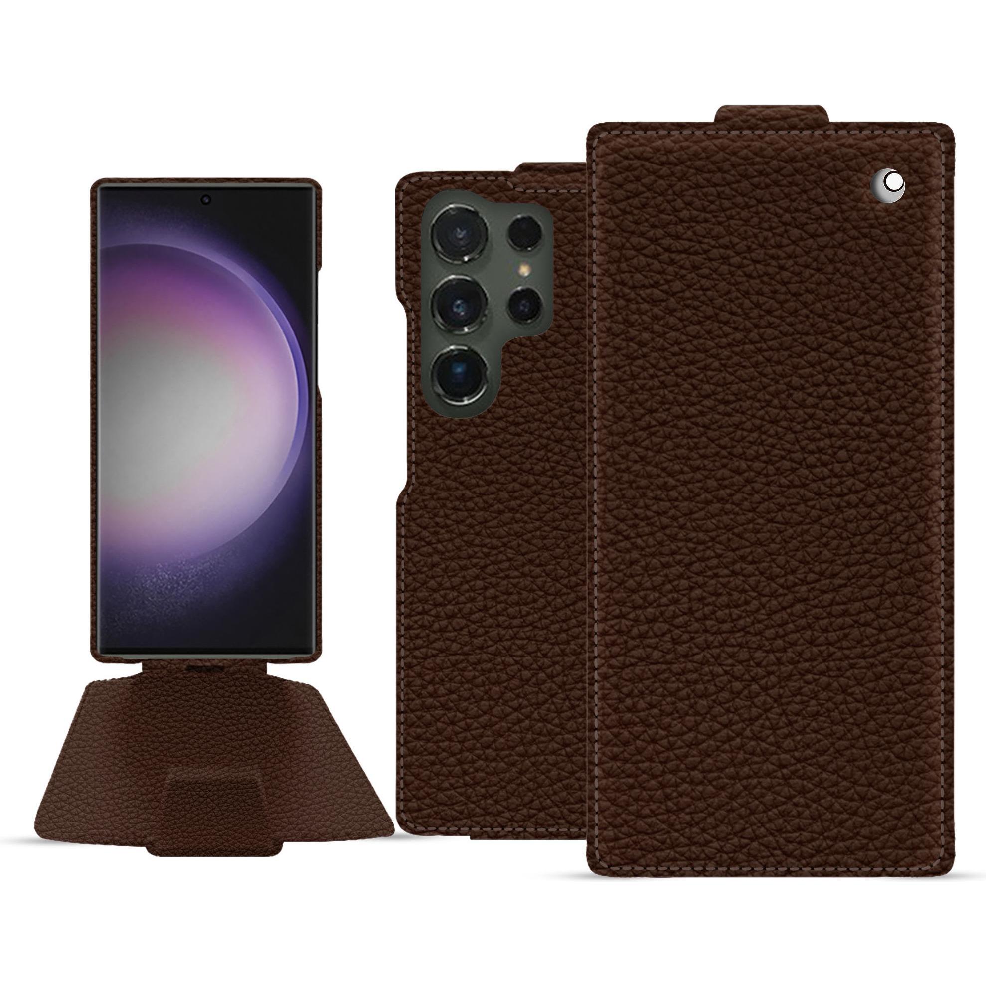 Noreve Lederschutzhülle vertikal (Samsung Galaxy S24 Ultra), Smartphone Hülle, Braun