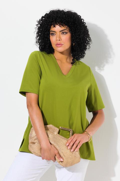 Produktbild Ulla Popken T-Shirt, Materialmix, A-Linie, V-Ausschnitt, Halbarm (58)