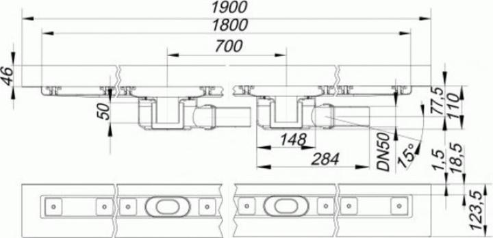 Produktbild Dallmer Duschrinne CeraLine W 1800mm, 524140, DN 50 Bauhöhe 110mm (2040 mm)