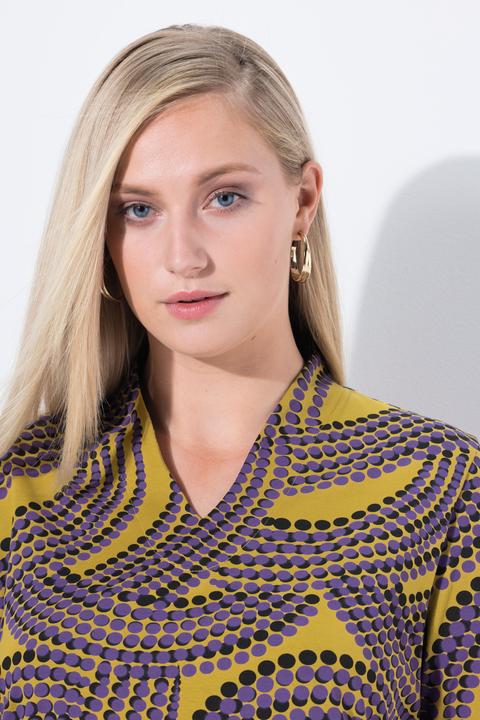 Image du produit Ulla Popken T-shirt à col jabot, encolure en V et manches 3/4, motif à pois (60)