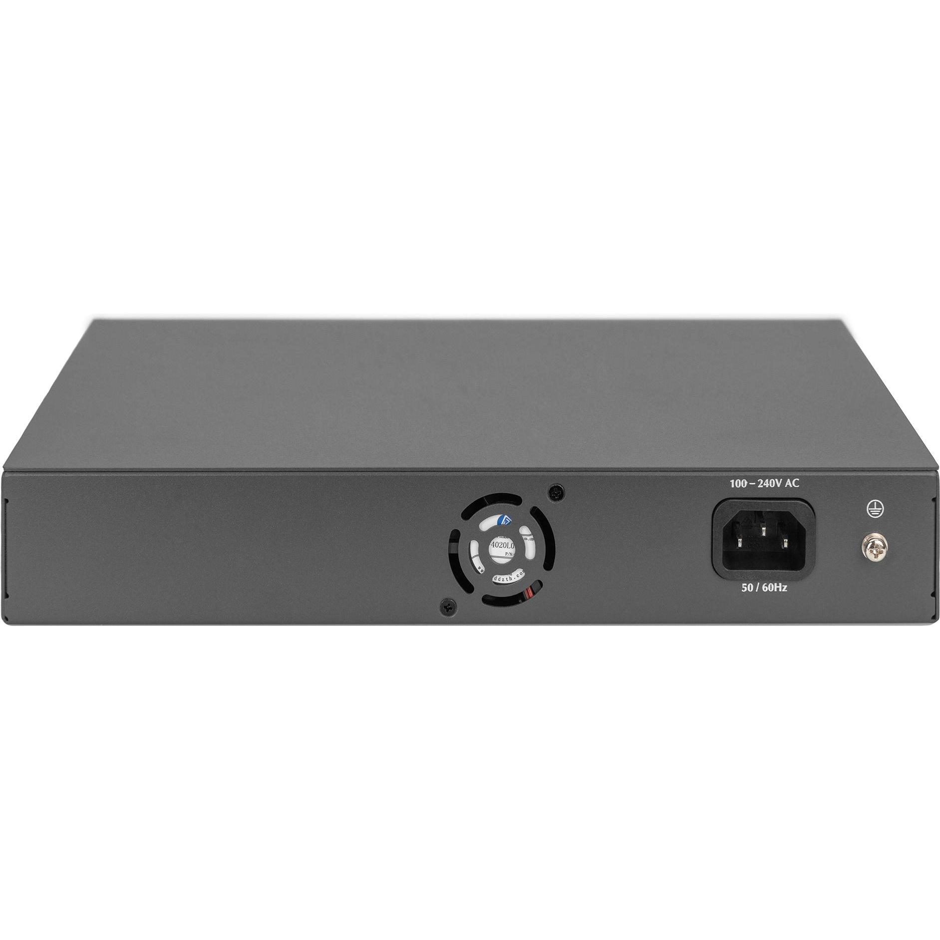 Thumbnail - Digitus 16 Port FE PoE Switch, 2 GE Uplinks (RJ45 / SFP) (16 Ports), Netzwerk Switch, Schwarz