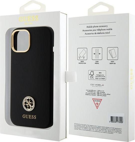 Produktbild Guess GUHCP15SM4DGPK iPhone 15 6.1" czarny/black hardcase Silicone Logo Strass 4G (Apple iPhone 15)